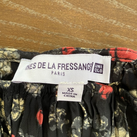 UNIQLO x INES DE LA FRESSANGE Black Floral Pleated Crinkled Top Blouse XS - Picture 3 of 6